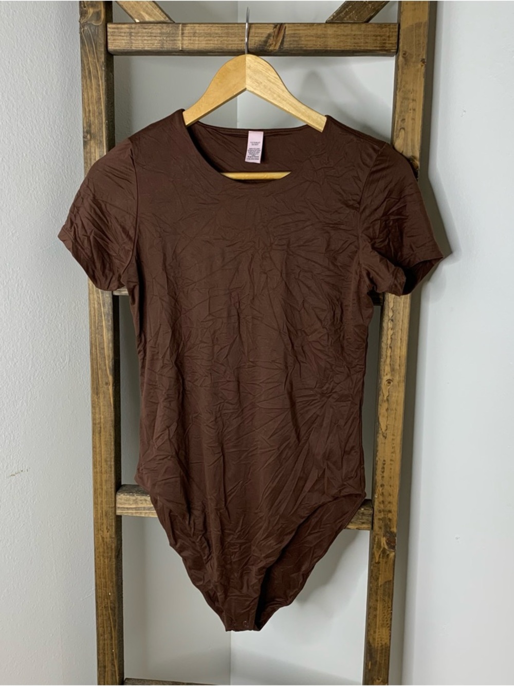 Victoria's Secret Brown Crew Neck Short Sleeve Bodysuit Size L
